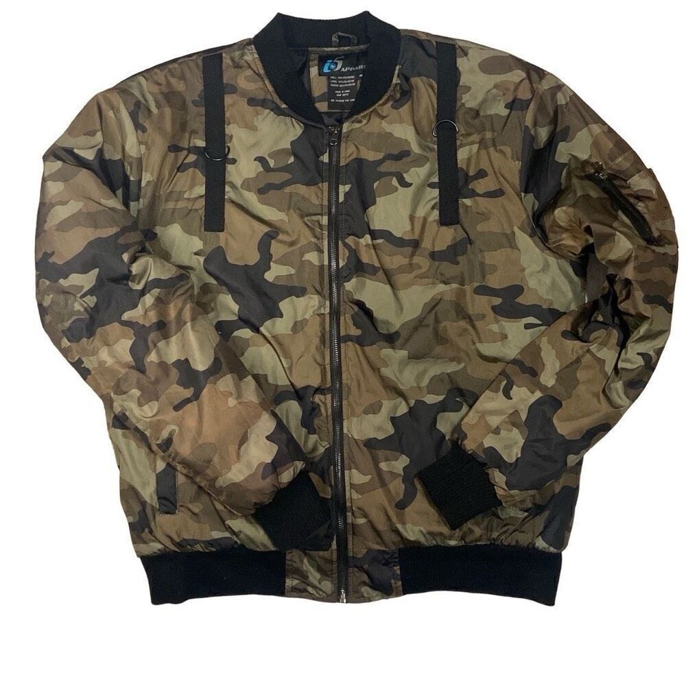 i5 Apparel Men’s Camo Camouflage Puffer Jacket Front Zip Pockets Men Size XL